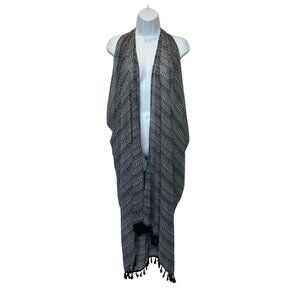 Casa Del Sol T-Strap Long Sheer Bathing Suit Coverup With Tassels One Size